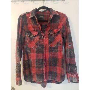 Zara Distressed Plaid Button Up